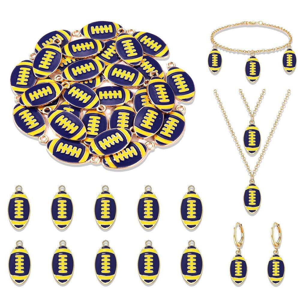 6999 30PCS Football Charms Jewelry Making, Enamel Football Charms